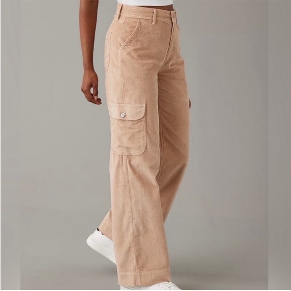 American Eagle Outfitters Pants - NWT American Eagle Pants Super High Rise Baggy Wide Leg Cargo Corduroy MSRP $60